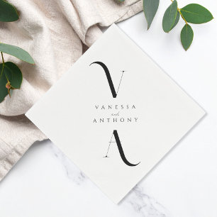 Elegant Modern Minimalist Black and White Wedding Servet