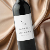 Elegant Modern Minimalist Black and White Wedding Wijn Etiket