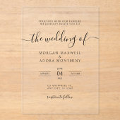 Elegant Modern Minimalist Black Wedding Acryl Uitnodigingen (Voorkant)