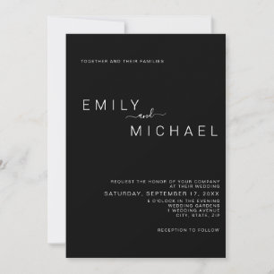 Elegant Modern Minimalist Black Wedding Kaart