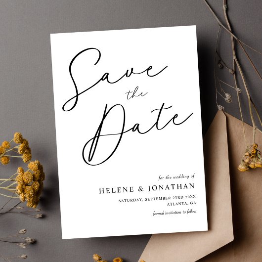 Elegant Modern Minimalist Black White Wedding Save The Date