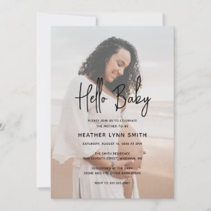 Elegant Modern Minimalist Hallo Foto Baby shower Kaart