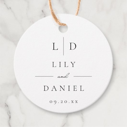 Elegant Modern Minimalist Monogram Weddenschap Bedankjes Labels (Voorkant)