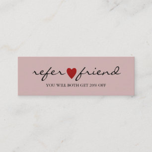 Elegant Modern Minimalist Red Heart Referral Card Mini Visitekaartje