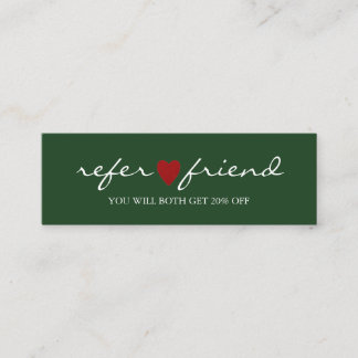 Elegant Modern Minimalist Red Heart Referral Card Mini Visitekaartje