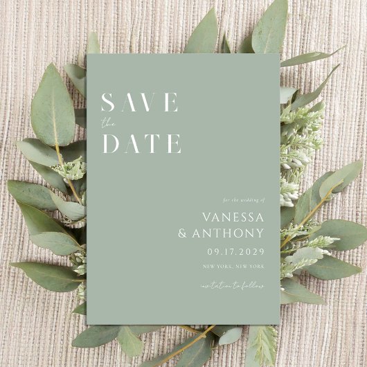 Elegant Modern Minimalist Sage Green Wedding Save The Date