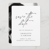 Elegant Modern Minimalist Script Black White Photo Save The Date (Voorkant / Achterkant)
