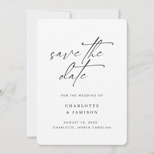 Elegant Modern Minimalist Script Black White Photo Save The Date (Voorkant)