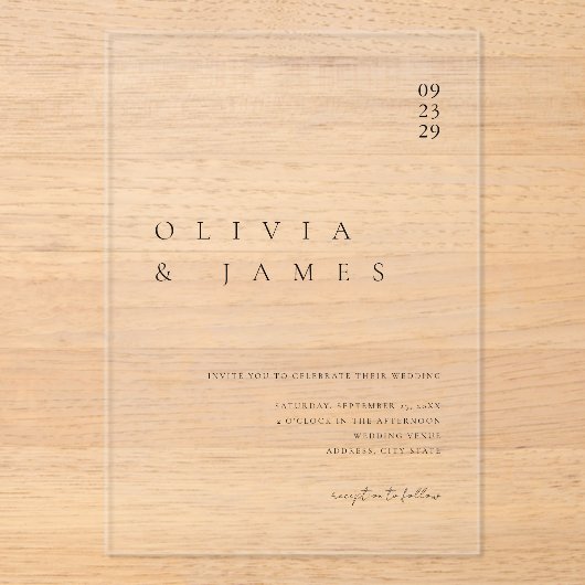 Elegant modern minimalistisch huwelijk acryl uitnodigingen (Voorkant)