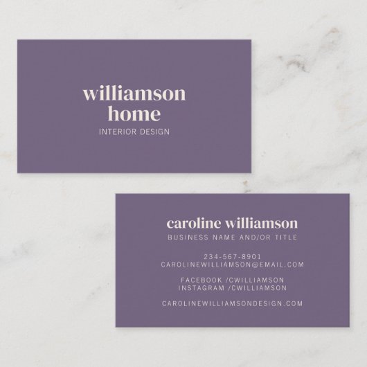 Elegant modern minimalistisch professioneel Paars Visitekaartje (Voorkant / Achterkant)