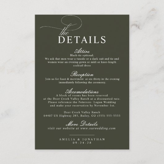 Elegant modern minimalistisch script bruiloft deta informatiekaartje (Voorkant)