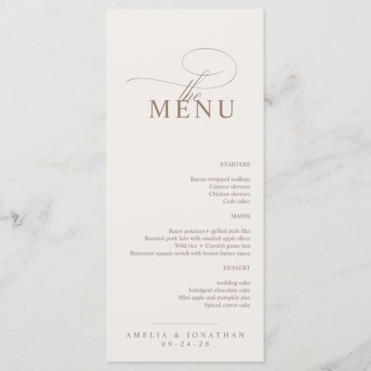 Elegant Modern Minimalistisch Script Trouwmenu Menu (Voorkant)