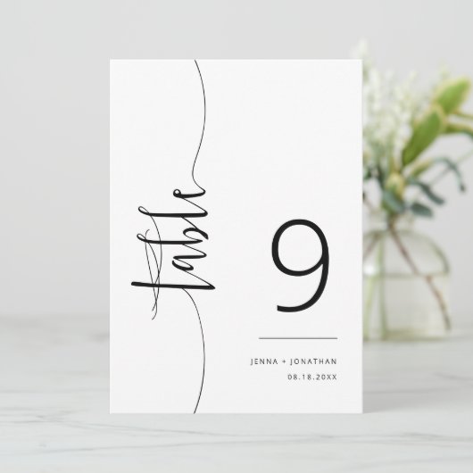 Elegant modern minimalistisch scripttabelnummer kaart (Staand voorkant)