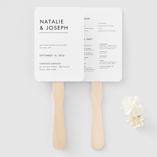 Elegant modern minimalistisch trouwprogramma handwaaier (Voorkant en achterkant)