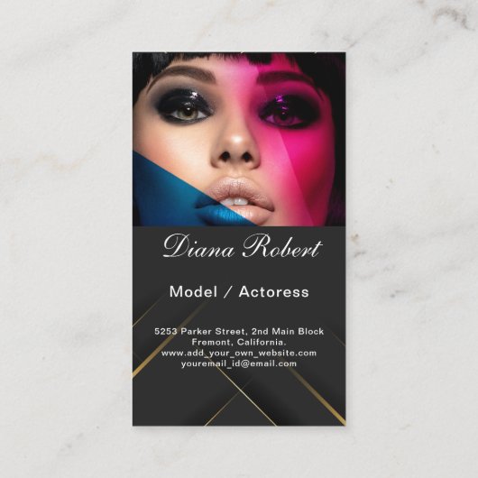 Elegant modern model en acteur 2 foto's QR-code Visitekaartje (Achterkant)