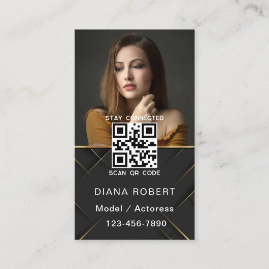 Elegant modern model en acteur 2 foto's QR-code Visitekaartje (Voorkant)
