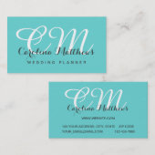 Elegant modern monogram Aqua Blue Visitekaartje (Voorkant / Achterkant)