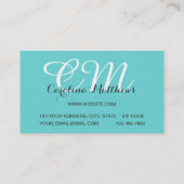Elegant modern monogram Aqua Blue Visitekaartje (Achterkant)