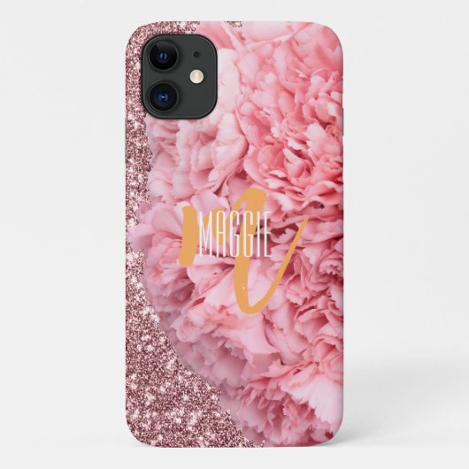 Elegant modern monogram Blush roze Glitter Girly Case-Mate iPhone Case (Achterkant)