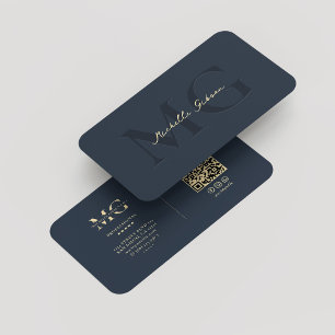 Elegant Modern Monogram Donkerblauw Professioneel Visitekaartje