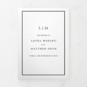 Elegant Modern Monogram Eenvoudige Bruiloft Drieluik Uitnodiging (Cover)