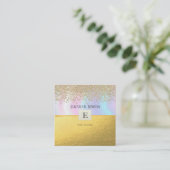 Elegant modern monogram Gold Diamonds Holografisch Vierkante Visitekaartje (Staand voorkant)