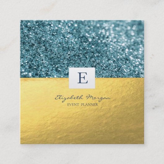Elegant Modern Monogram Gold Glitter Bokeh Vierkante Visitekaartje (Voorkant)