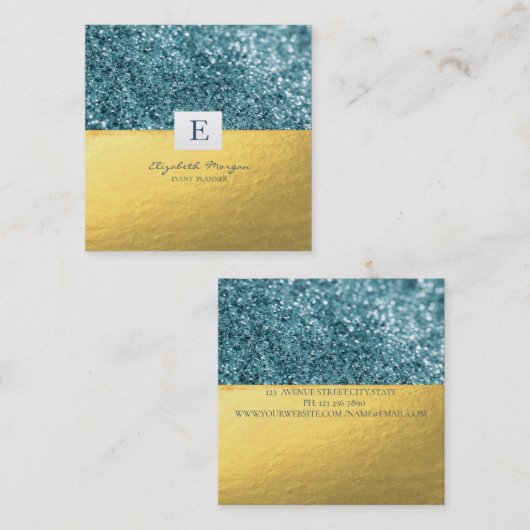 Elegant Modern Monogram Gold Glitter Bokeh Vierkante Visitekaartje (Voorkant / Achterkant)