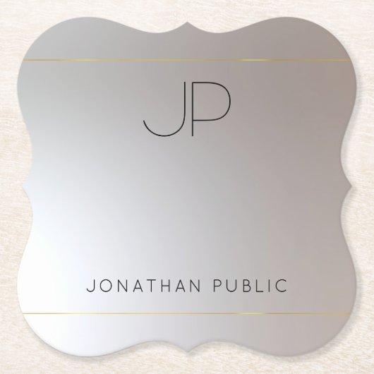 Elegant Modern Monogram Gold Silver Sjabloon Kartonnen Onderzetters (Voorkant)
