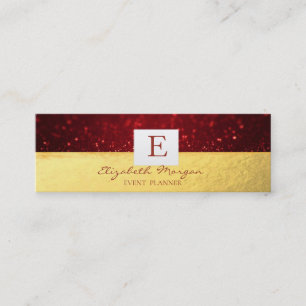 Elegant modern monogram goud, Red Glitter Bokeh Mini Visitekaartje