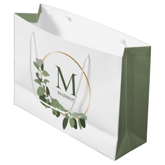 Elegant Modern Monogram Green Wreath Groot Cadeauzakje (Voorkant Gekanteld)
