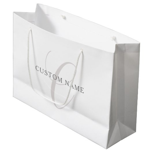 Elegant modern monogram | Grijs & Wit (bewerkbaar) Groot Cadeauzakje (Voorkant Gekanteld)