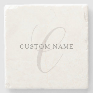 Elegant modern monogram grijs & wit (bewerkbaar) stenen onderzetter
