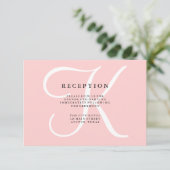 Elegant Modern Monogram in Roze Receptie Kaart (Staand voorkant)