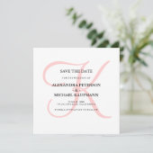 Elegant Modern Monogram in Roze Save the Date (Staand voorkant)