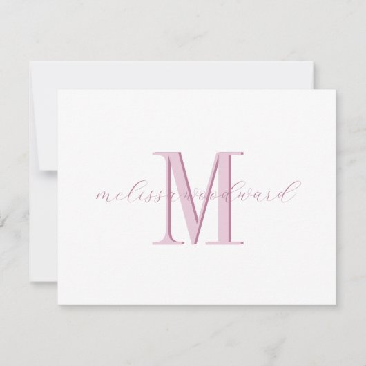Elegant Modern Monogram Initiaal Script Naam Roze Notitiekaartje (Voorkant)