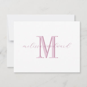 Elegant Modern Monogram Initiaal Script Naam Roze Notitiekaartje