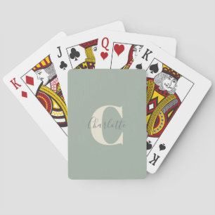 Elegant Modern Monogram Naam in Sage Green Pokerkaarten