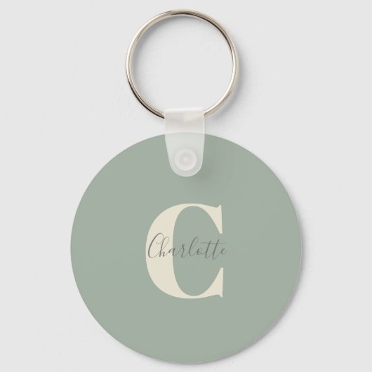 Elegant Modern Monogram Naam in Sage Green Sleutelhanger (Voorkant)