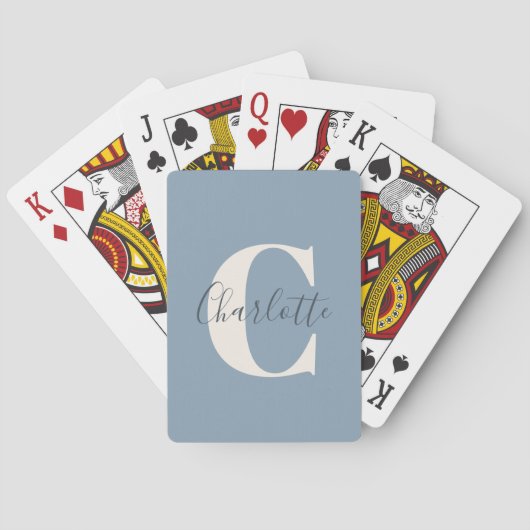 Elegant Modern Monogram Name Dusty Blue Pokerkaarten (Achterkant)