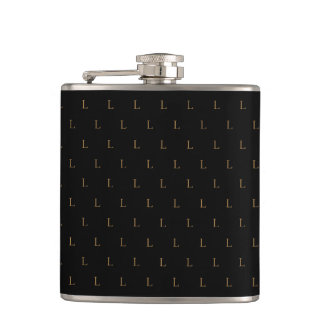 Elegant Modern Monogram Patroon Zwart Heupfles