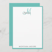 Elegant modern monogram Simple Girly Blauwgroen No Notitiekaartje (Voorkant / Achterkant)