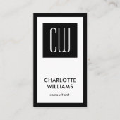 Elegant modern monogram - Verticaal platte zwart w Visitekaartje (Voorkant)