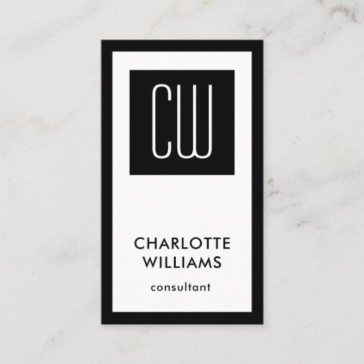 Elegant modern monogram - Verticaal platte zwart w Visitekaartje (Voorkant)