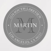 Elegant modern monogram wit en grijs | Waterdicht Labels (Design 2)