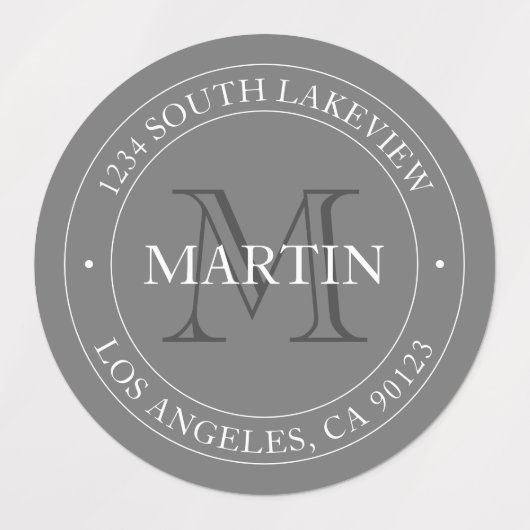 Elegant modern monogram wit en grijs | Waterdicht Labels (Design 2)