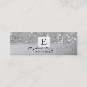 Elegant Modern Monogram Zilver Glitter Bokeh Mini Visitekaartje