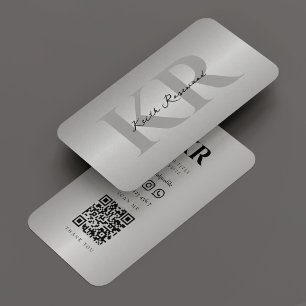 Elegant Modern Monogram Zilver Professioneel Visitekaartje