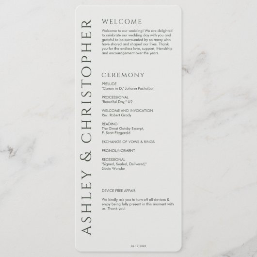 Elegant Modern Mos Groen Bruiloft Programma (Voorkant)