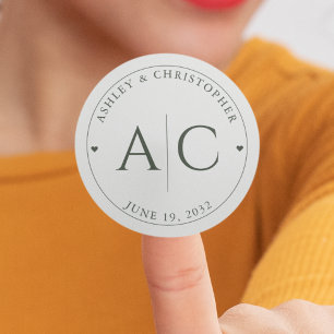 Elegant Modern Mos Groen Bruiloft Ronde Sticker